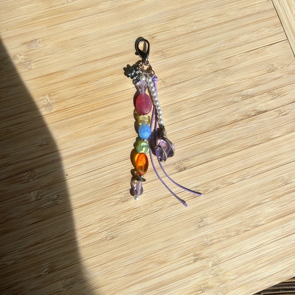 Colorful Beaded Bag Charm with Amethyst Stone - Picture 4 of 4